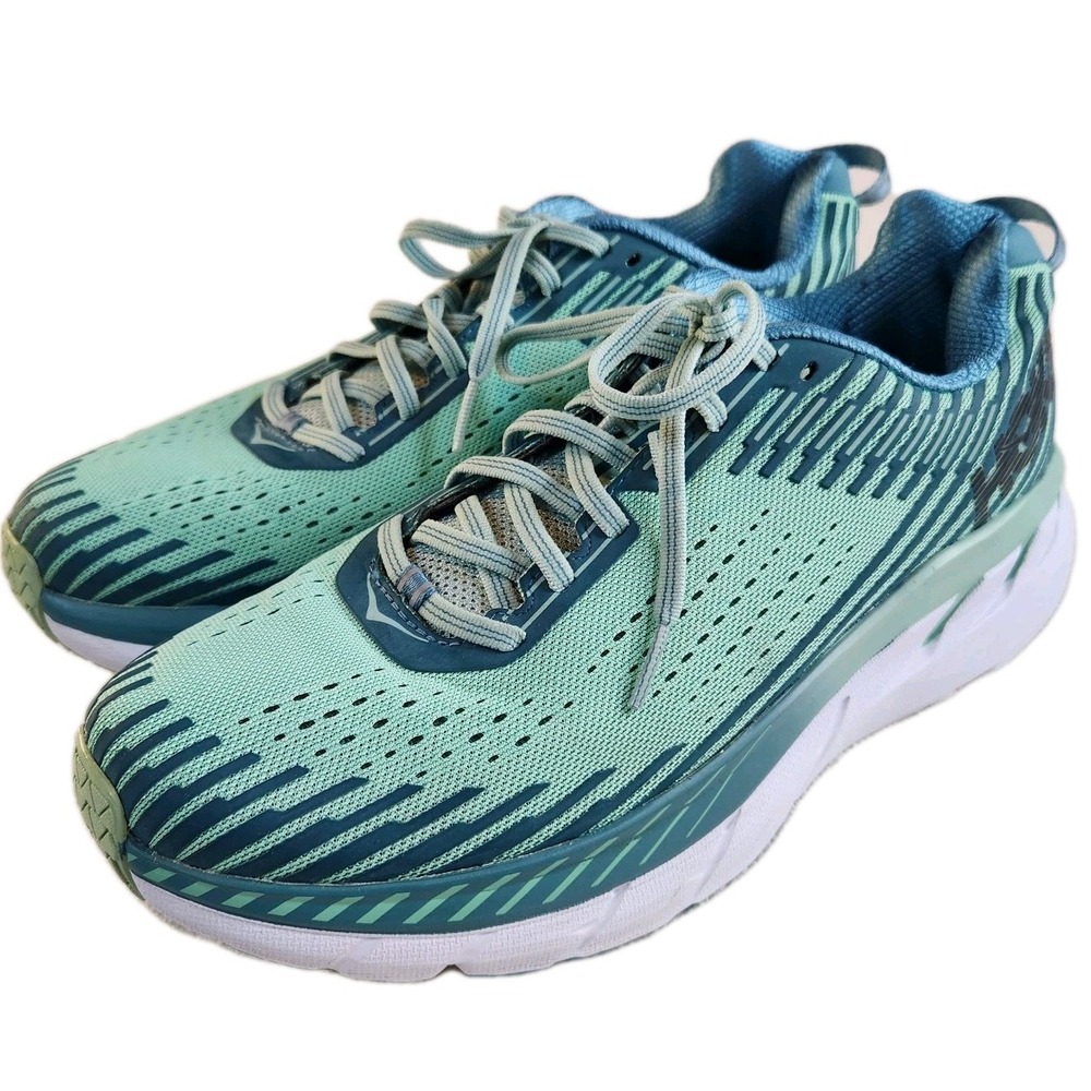 HOKA ONE ONE Clifton 5 Sneakers Womens 10 Running Shoes Teal Blue Green Athletic